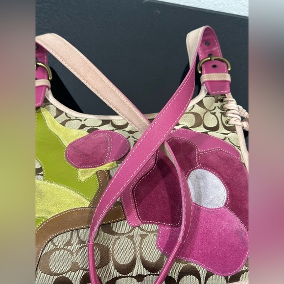 Coach‎ Rare Y2K Signature Pink Poppy For Peace Flower Crossbody Bag